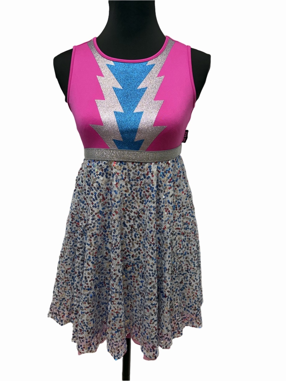 JoJo’s Closet Girls XL 14/16 Pink Blue Silver Sequin Skater Dress